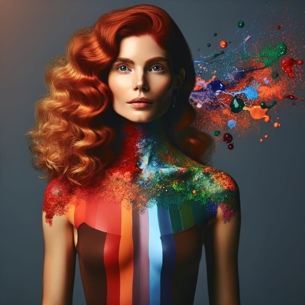 Fit Redhead Goddess with Vibrant Paint Aesthetic
