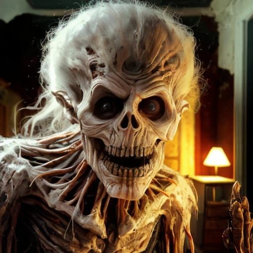 Surreal Nightmare Figure Emerges in Dark, Noir-Hued Bedroom