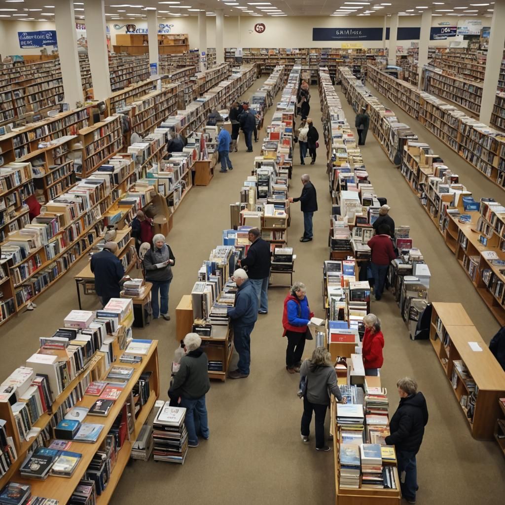 Shoppers Browse Books at Thrift Store
