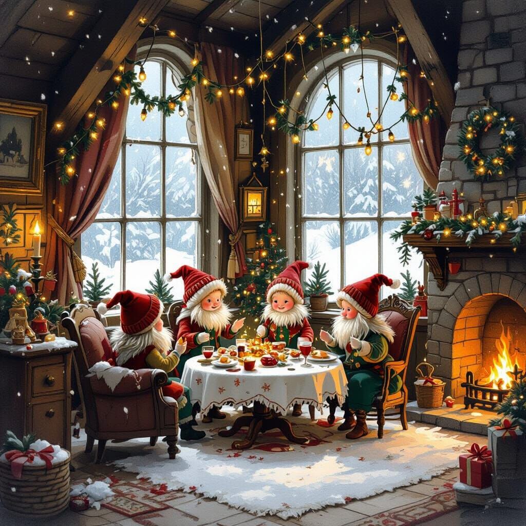 Whimsical Christmas Scene with Miniature Borrowers