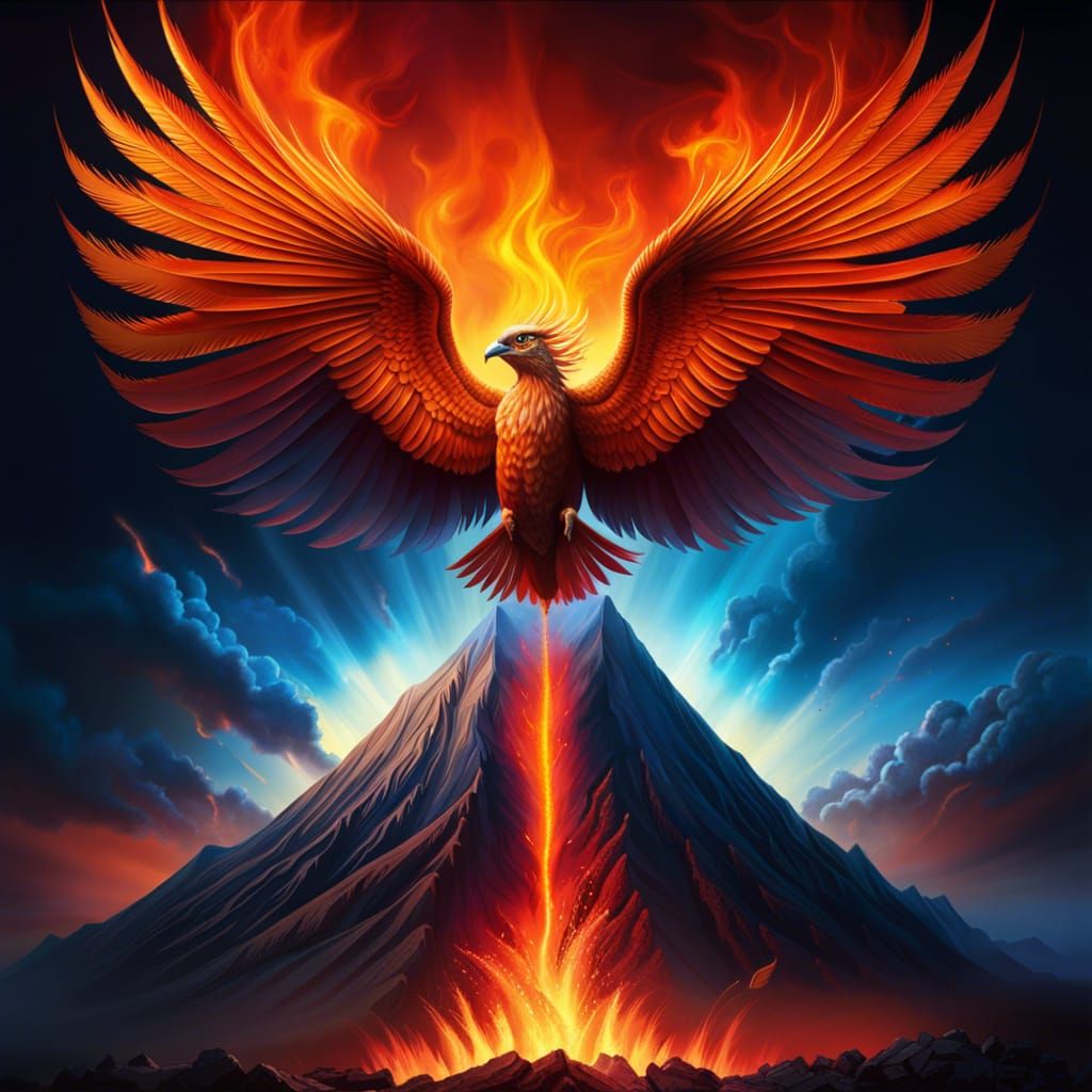 Phoenix Rising from Erupting Volcano: 3D Game Art