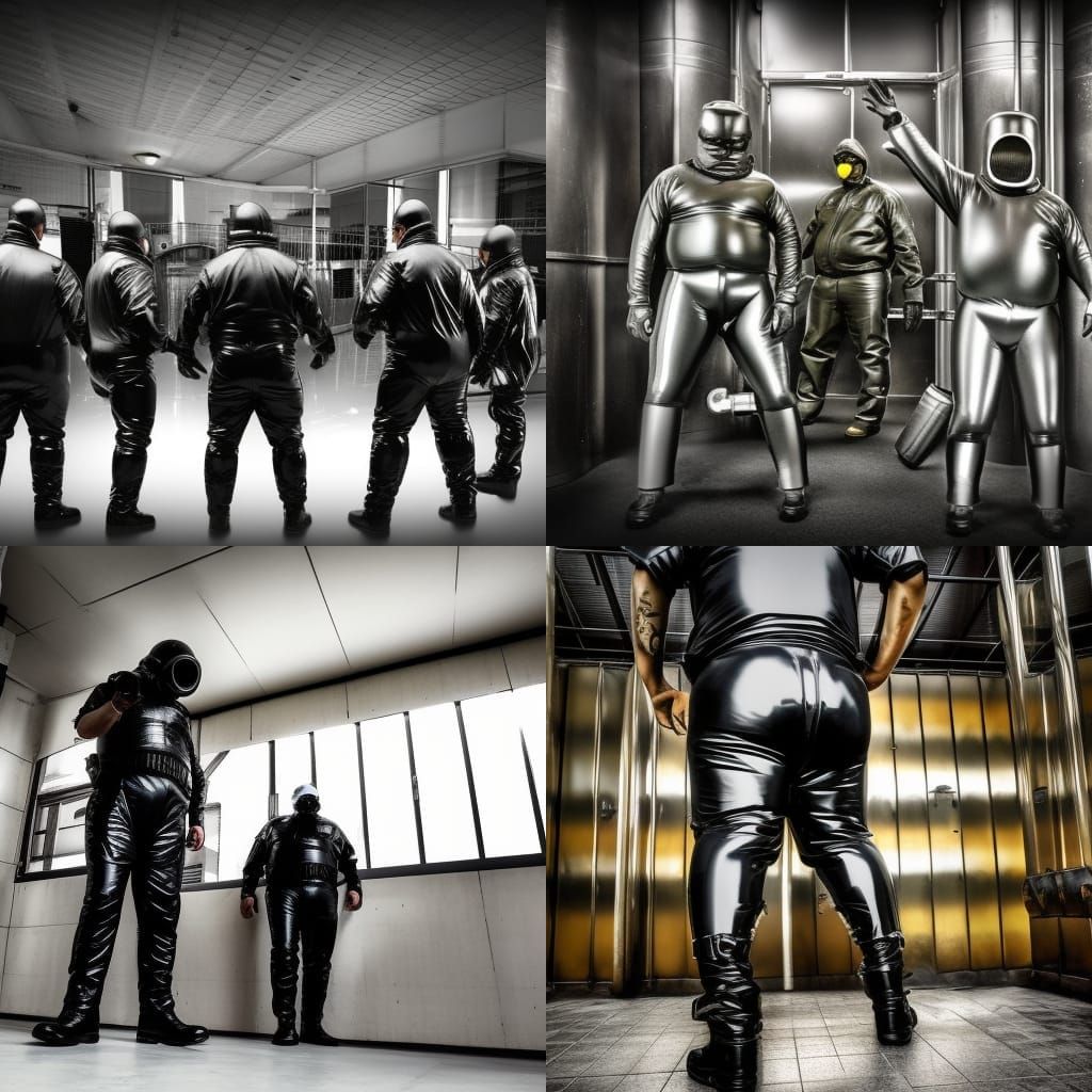 Hyperrealistic Police Latex Group in Dark Alley