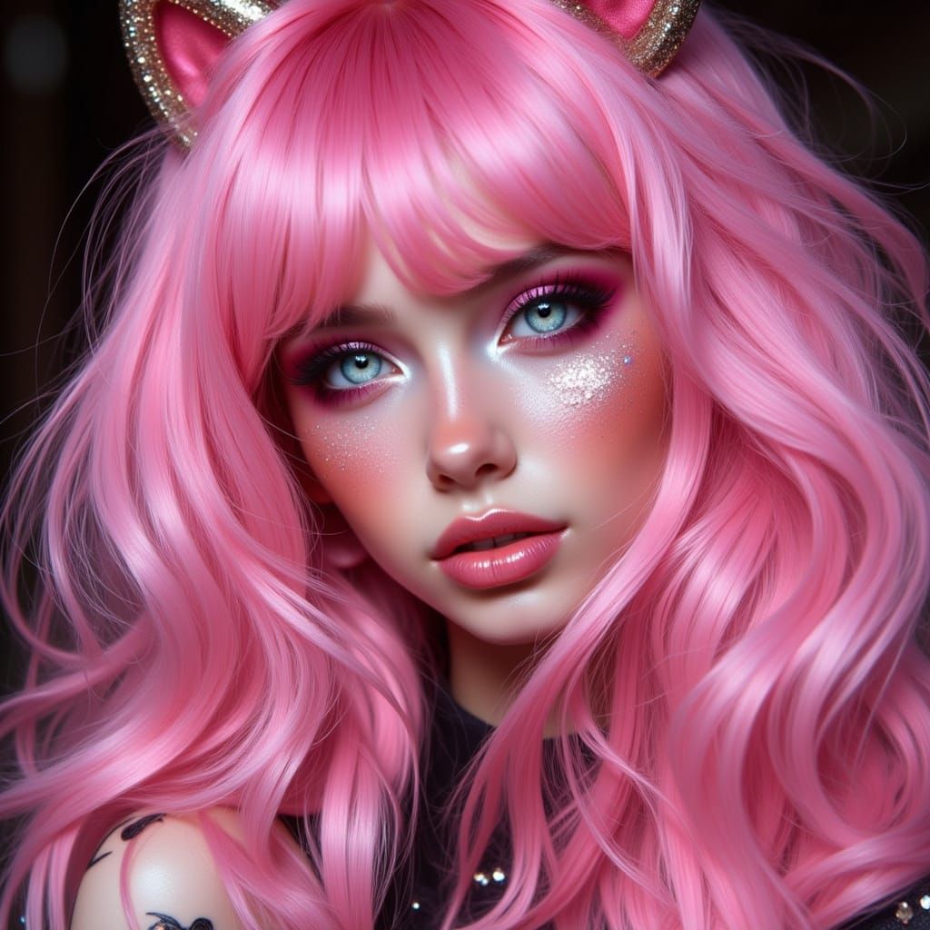 Gorgeous Fantasy Woman with Pink Hair, in Anime Style