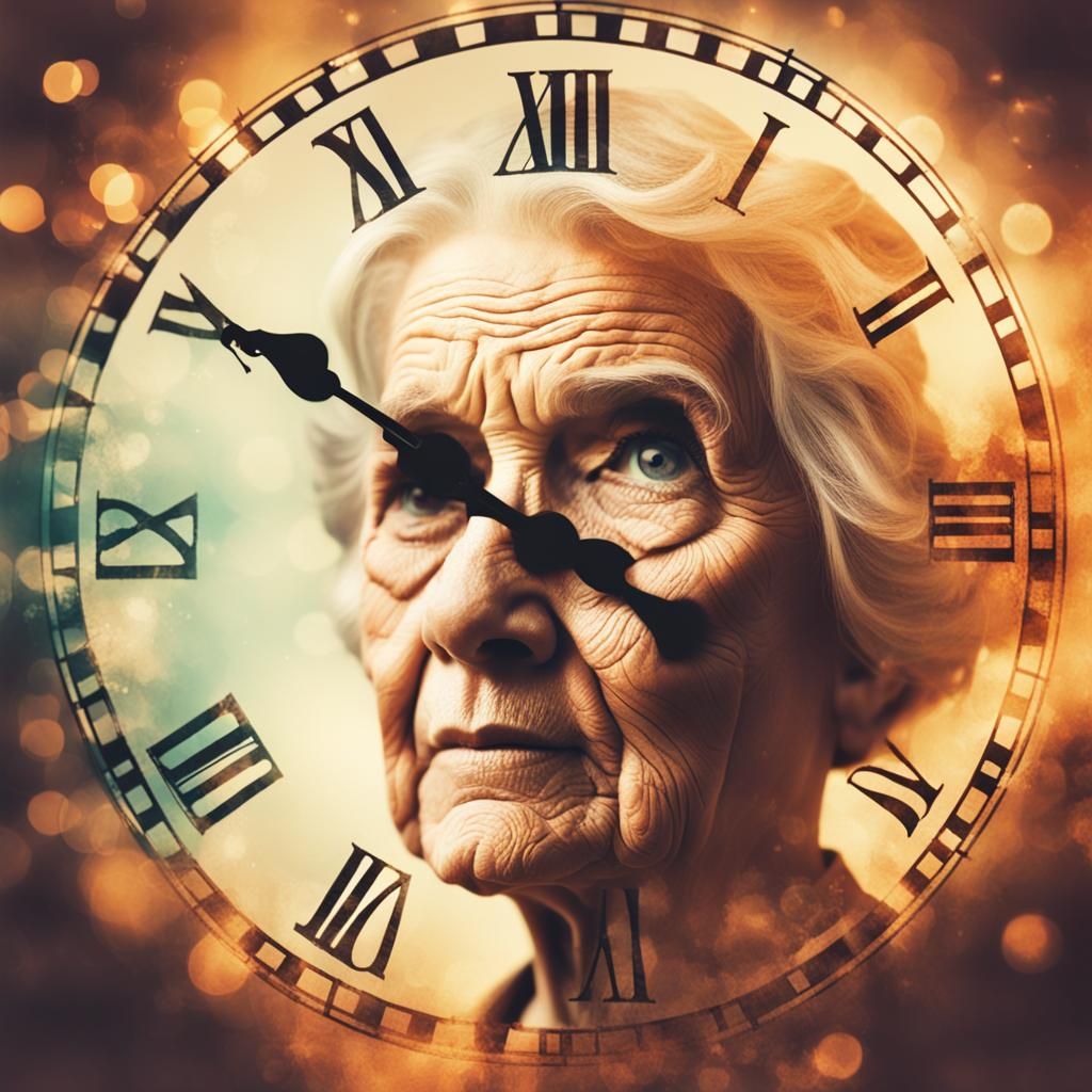 Vintage Double Exposure: Clock and Woman's Face