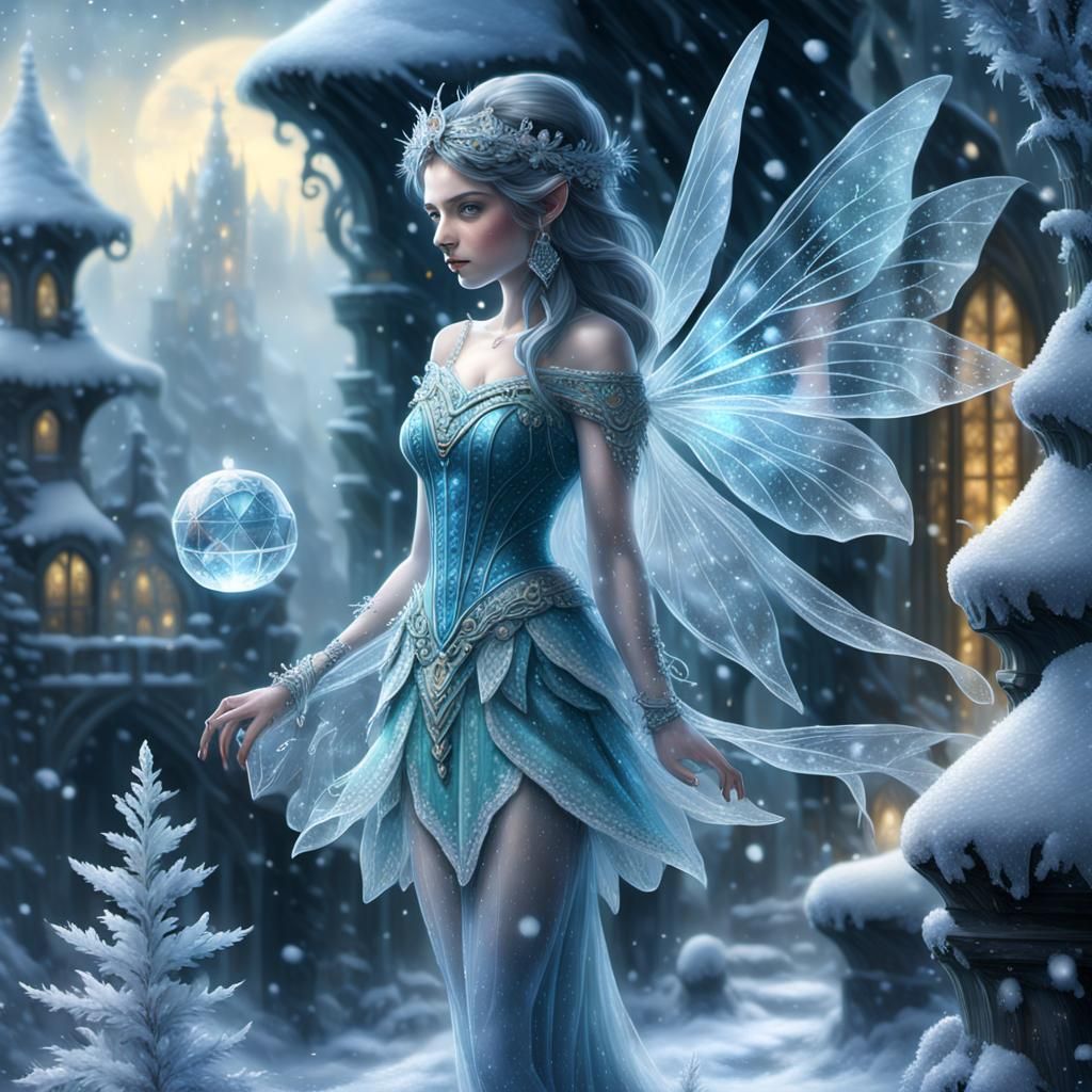 Crystal Fairy in Falling Snow: Digital Matte Painting