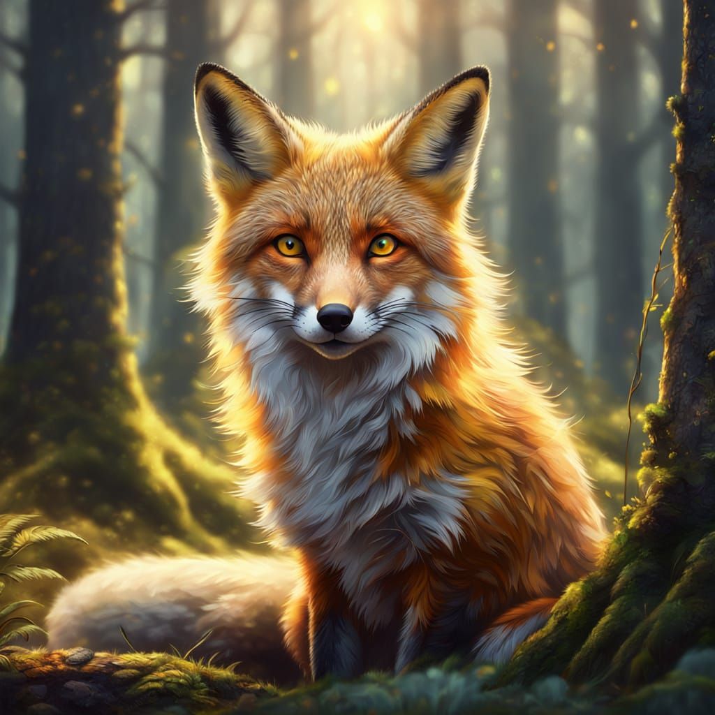 Fox in Forest: Vibrant Digital Animal Portrait
