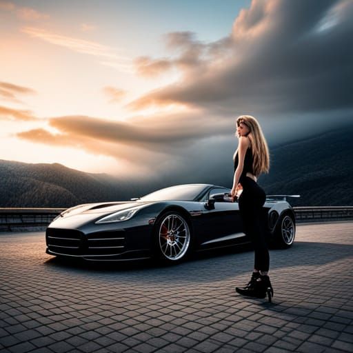 Hyperrealistic Fast Cars and Girl in Cinematic Shot