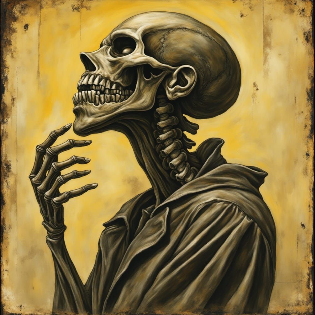 Macabre Witch Skeleton Zombie Portrait on Aged Photo