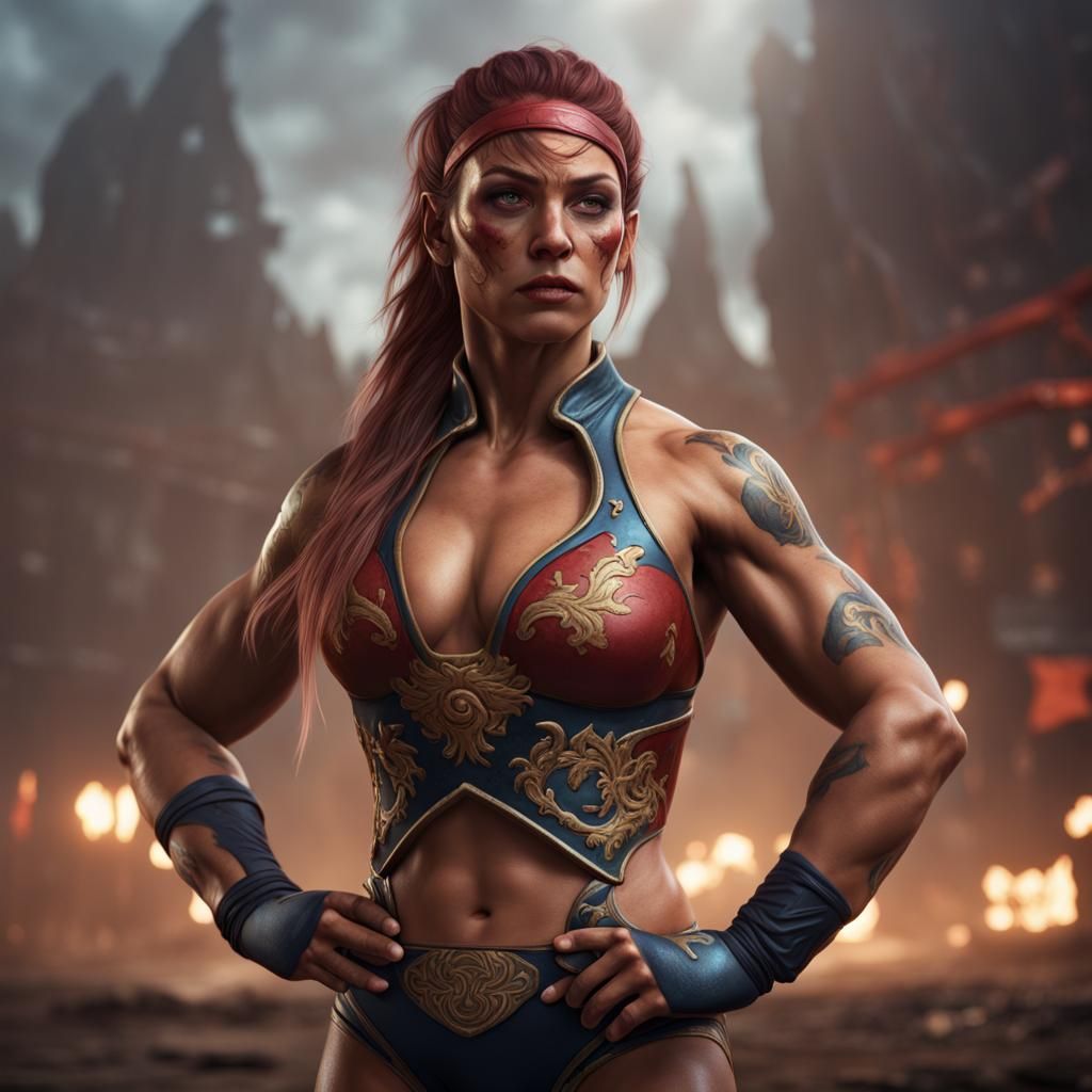 Detailed Matte Painting of a Female Wrestler