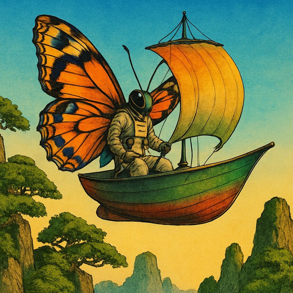 Ukiyo-e Sky-Boat Adventure in Vivid Colors