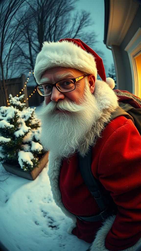 A Wearied Santa Claus Caught on Home Security Camera