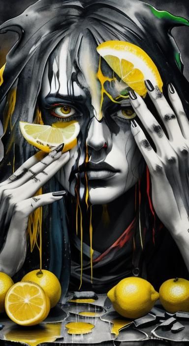 Surreal Hand Reaching for Lemon Slice in Expressionist Style