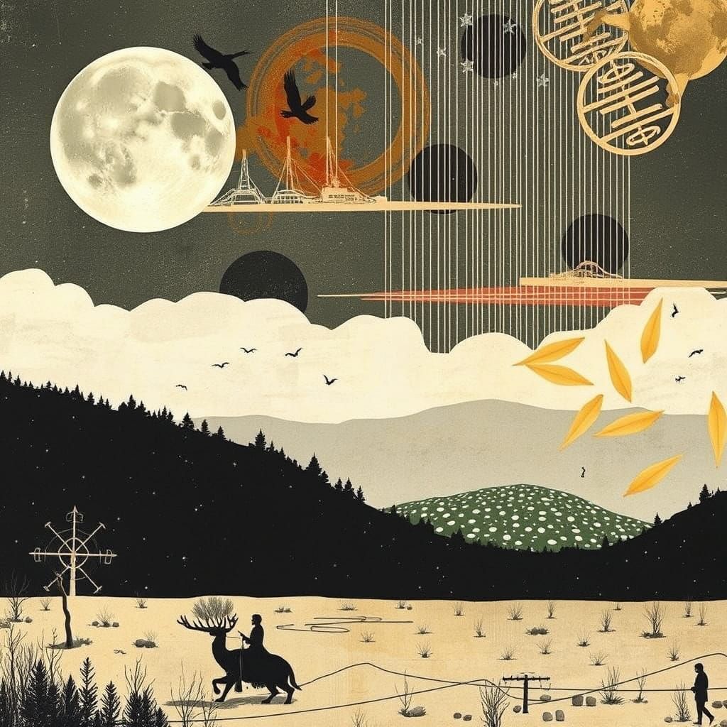 The Moon Falls: Mixed Media Art Collage