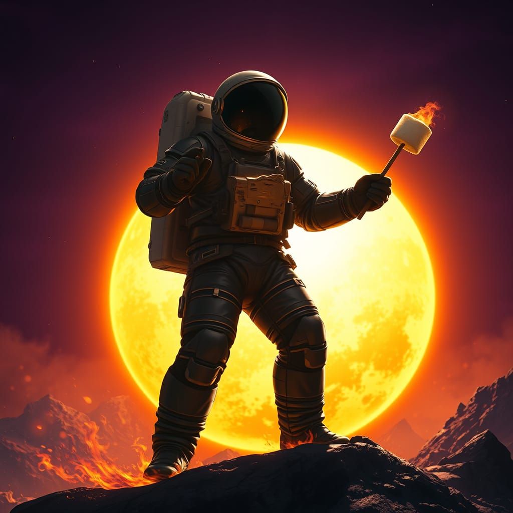 Heroic Astronaut Stands at the Edge of a Blazing Sun