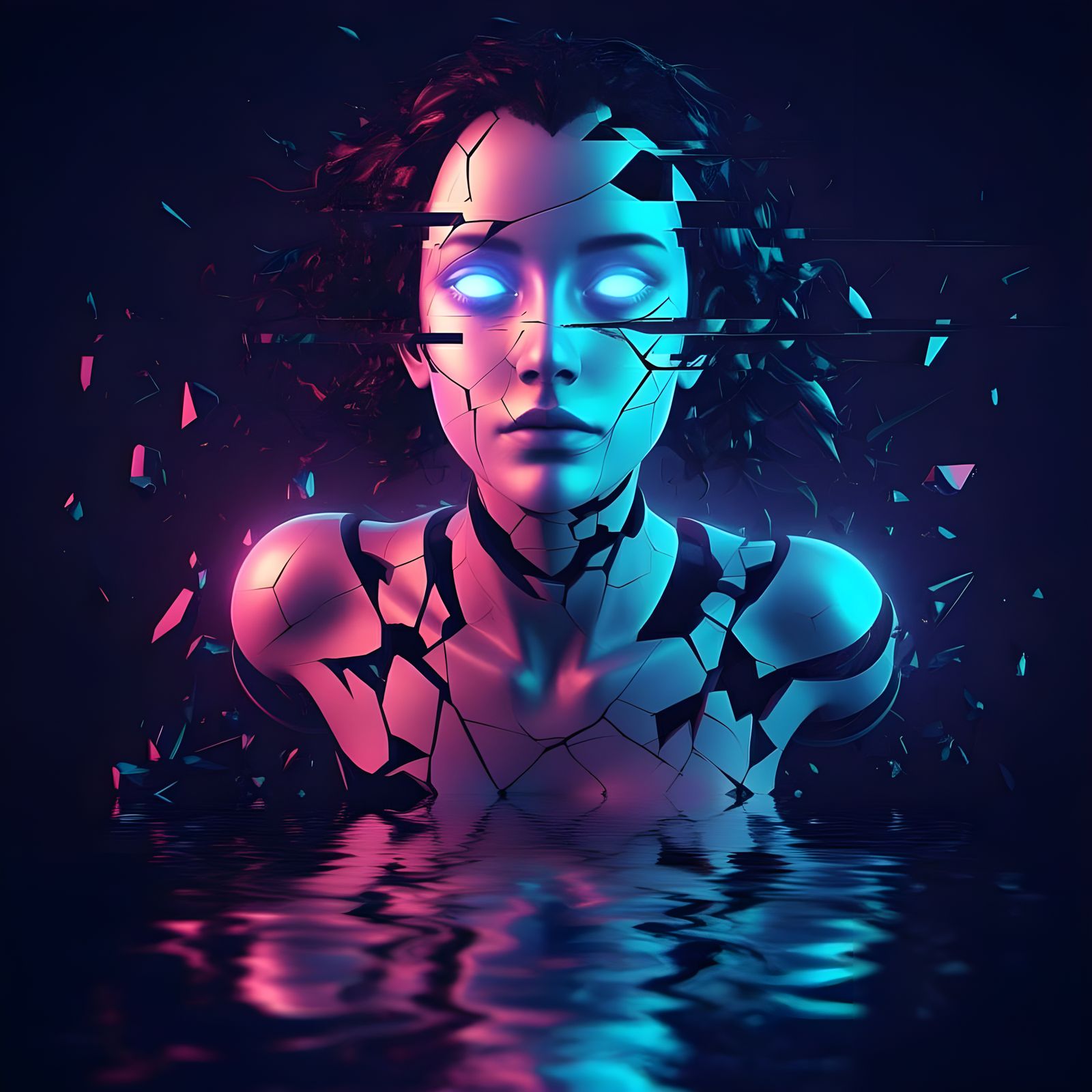 Fractured Cinematic Face with Ghostly Digital Layers