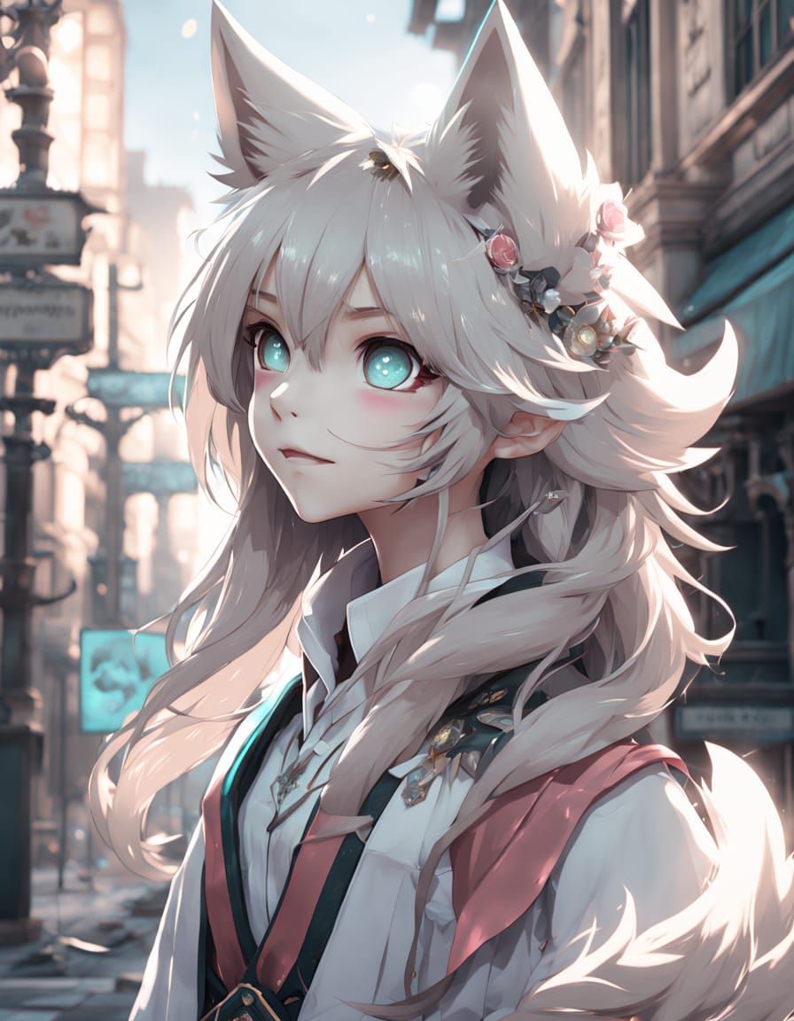 Elegant Fox Maiden in European City