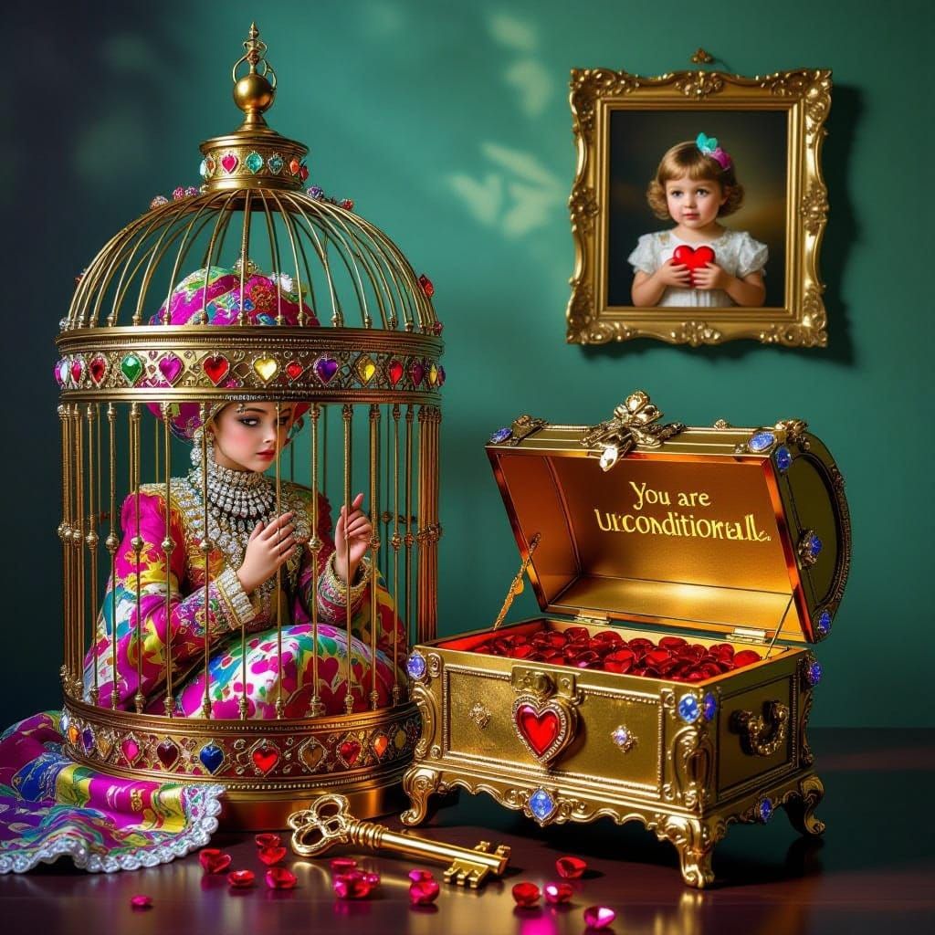 Person Trapped in Jewel Cage of Possessions