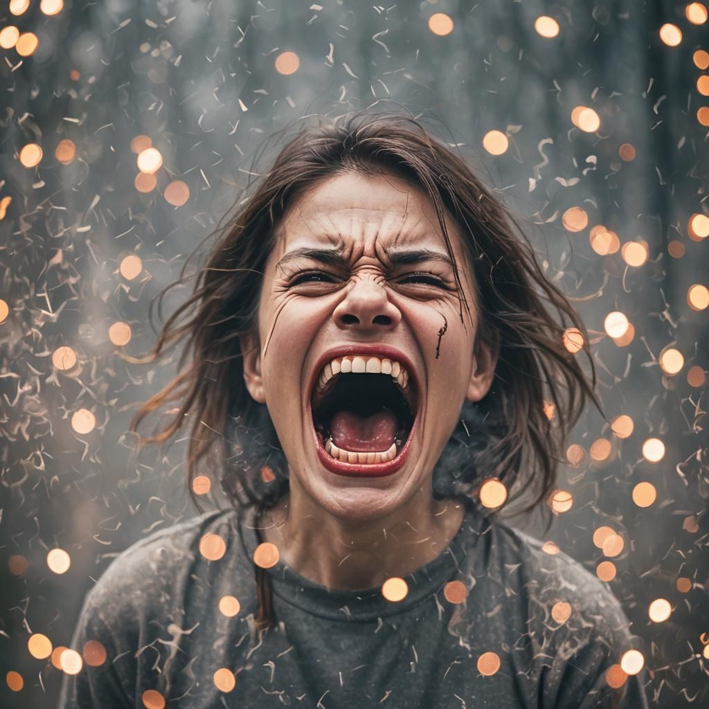 Dramatic Close-Up of a Scream in Sharp Focus