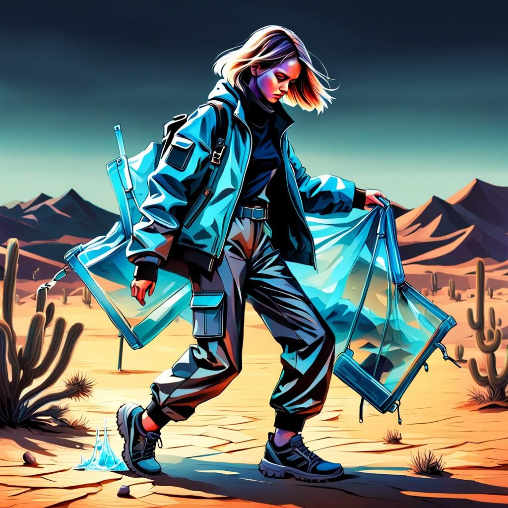 A woman of 2050 dressing with jacket with pants of extrange ...