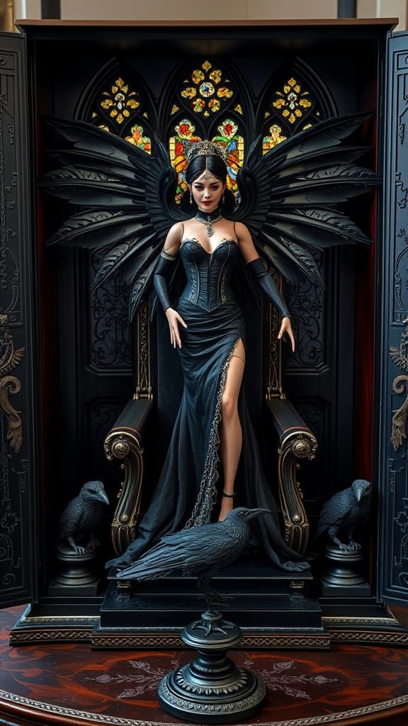 Gothic Raven Queen Action Figure in Art Nouveau Style