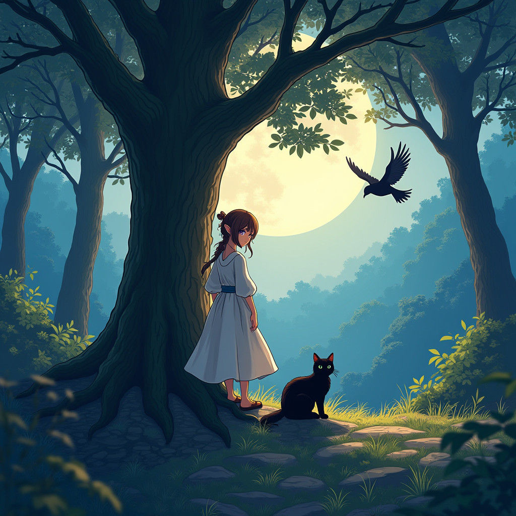 Elf Meditating in Japanese Forest: Anime Style