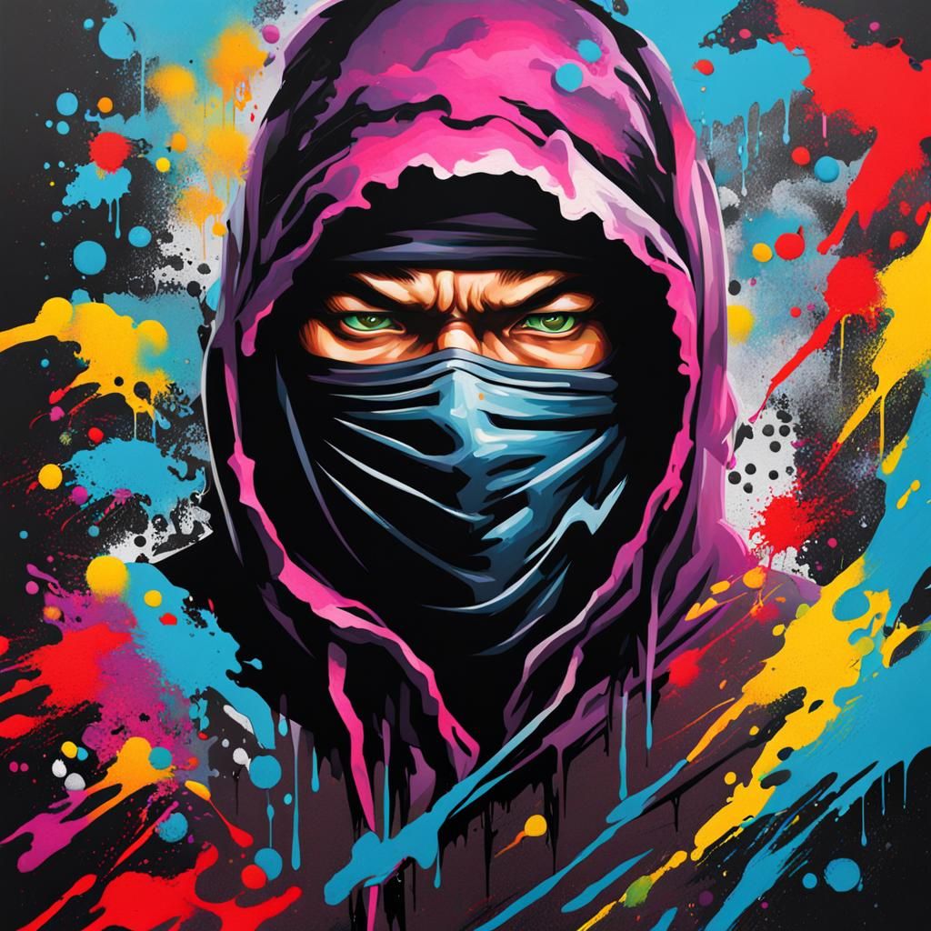 Colorful Ninja Graffiti Art in Street Style