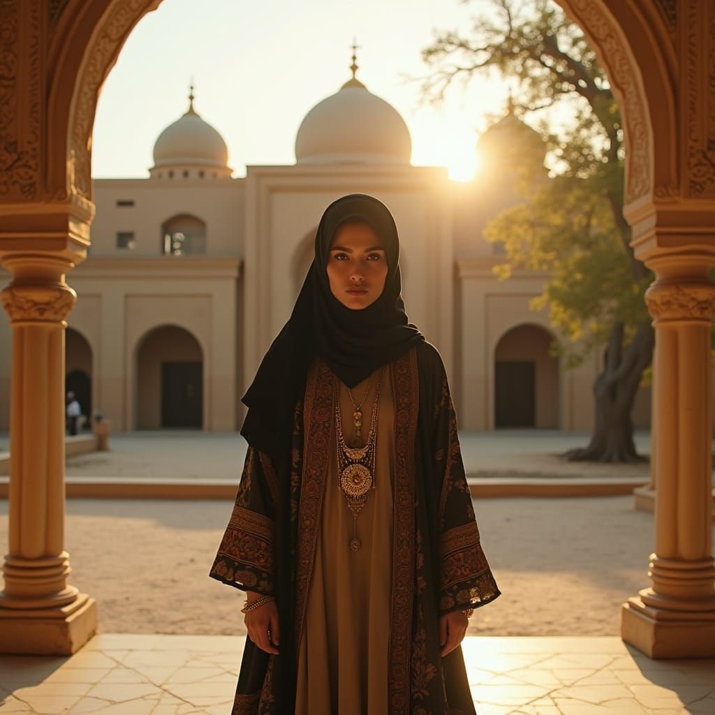 Middle Eastern Woman in Serene Shrine