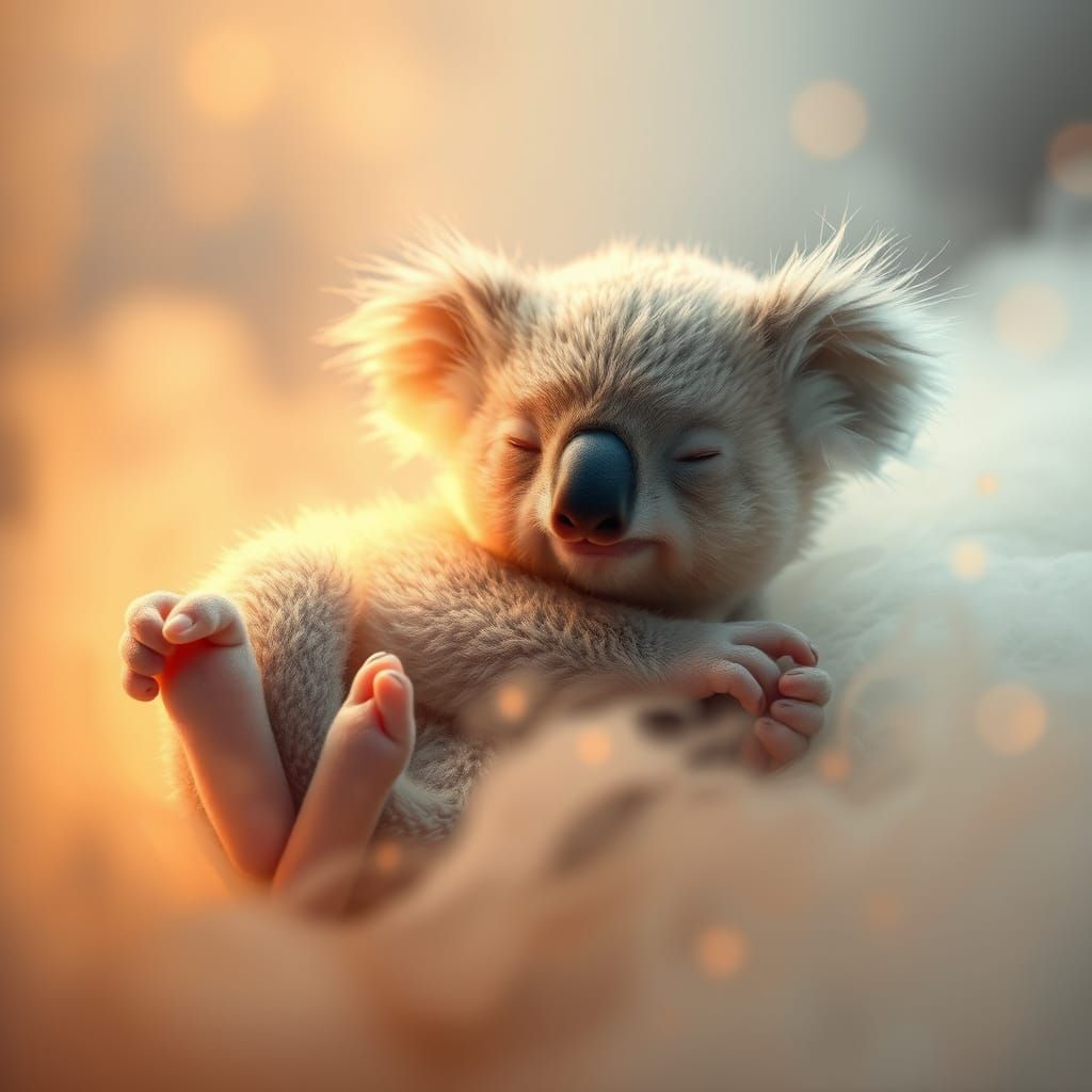 Tiny Newborn Koala in Ethereal Mist