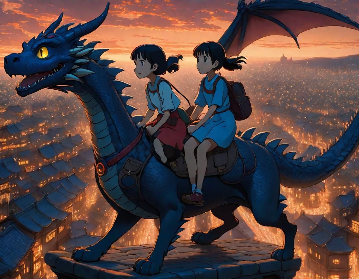 Girl Rides Dragon-Dog Through Silver City, Anime Style