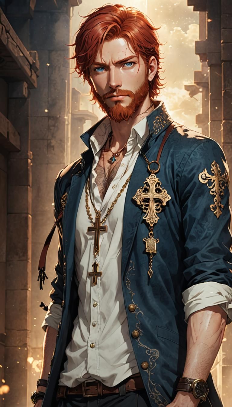 Anime Cleric with Red Hair in Fantasy Style