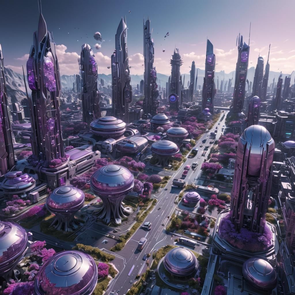 Floral Futuristic City Governed by AI in 8K