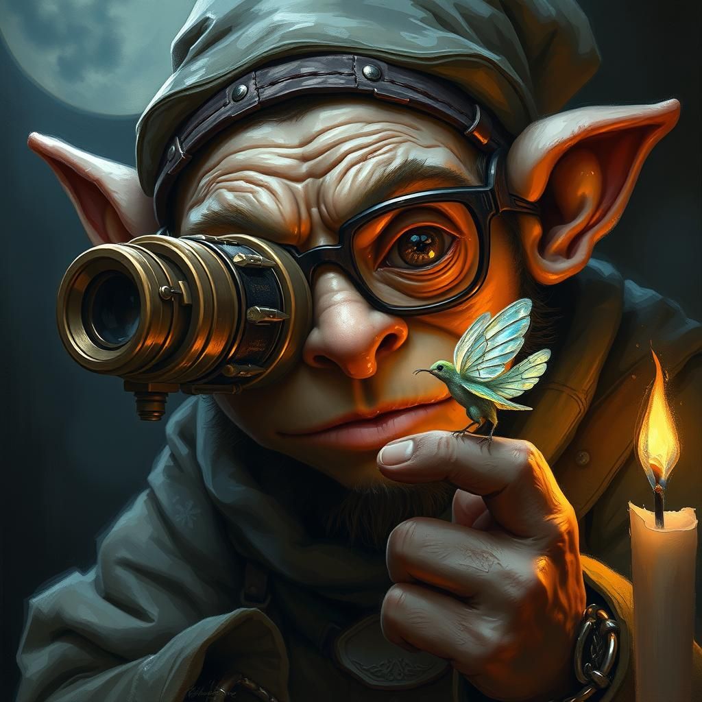 Goblin Scholar Observes Pixie as Impasto Painting