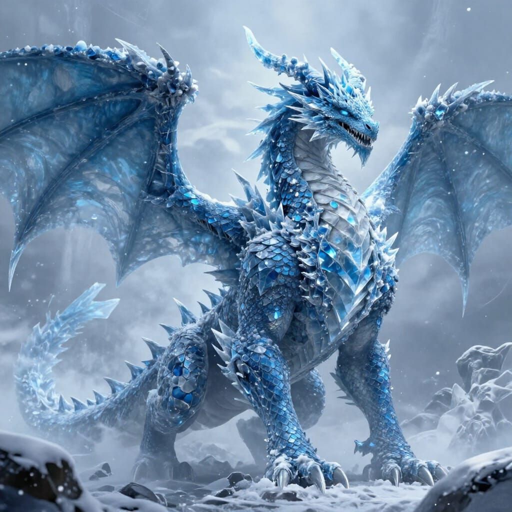 Majestic Male Frost Dragon with Icicle Horns
