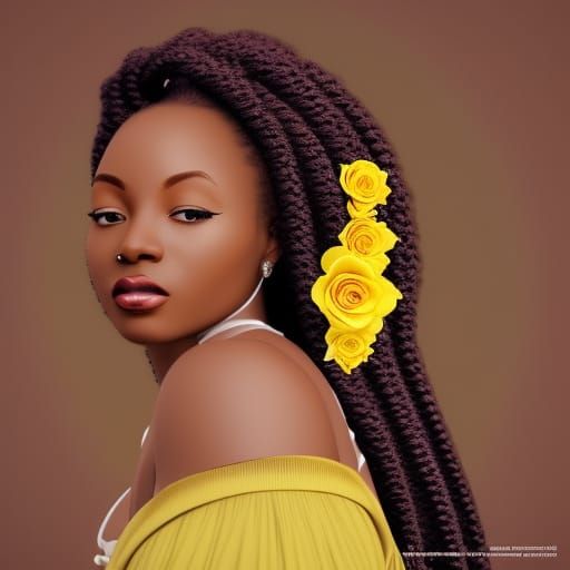 Ornate 3D Portrait of African American Woman with Rose