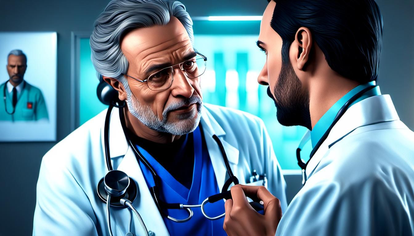 Hispanic Doctor Listening to Heart: Hyperrealistic 3D Portra...