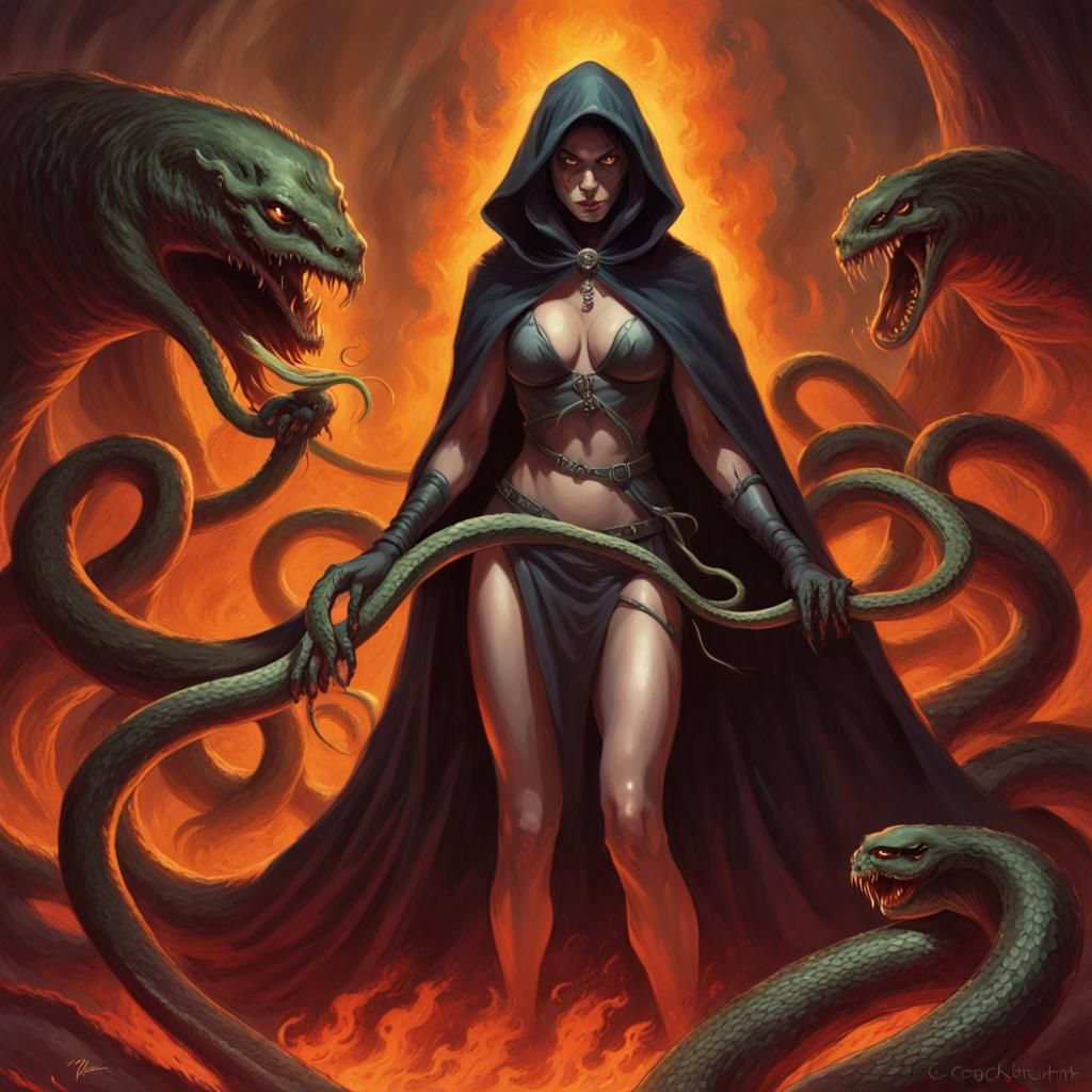 Serpentine Rogue Slaying Devil in Hell