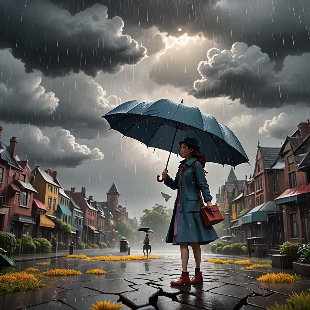 Pop-Up Book Rainy Day Scene in Digital Art