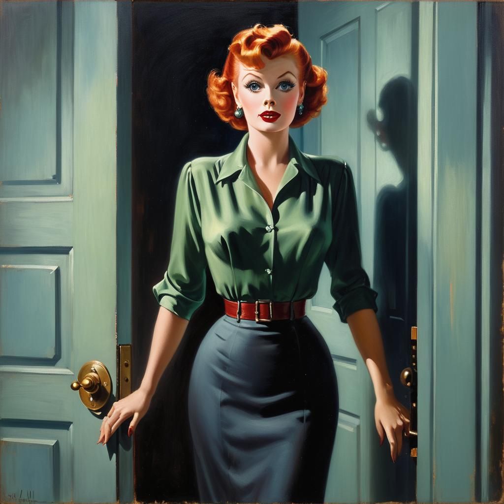 Elegant Woman in Doorway: Impressionistic Pin-Up Painting