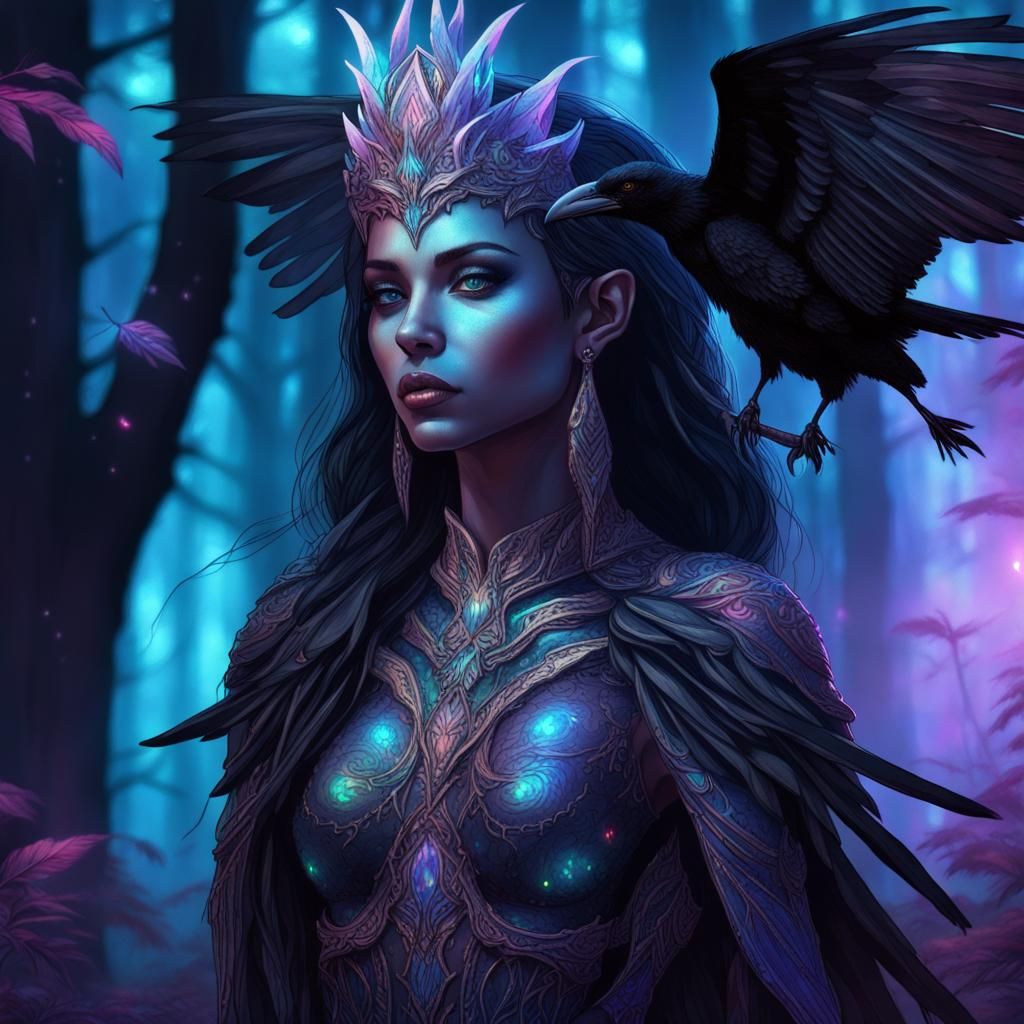 Dark Elf Queen with Raven Wings as Astral Art