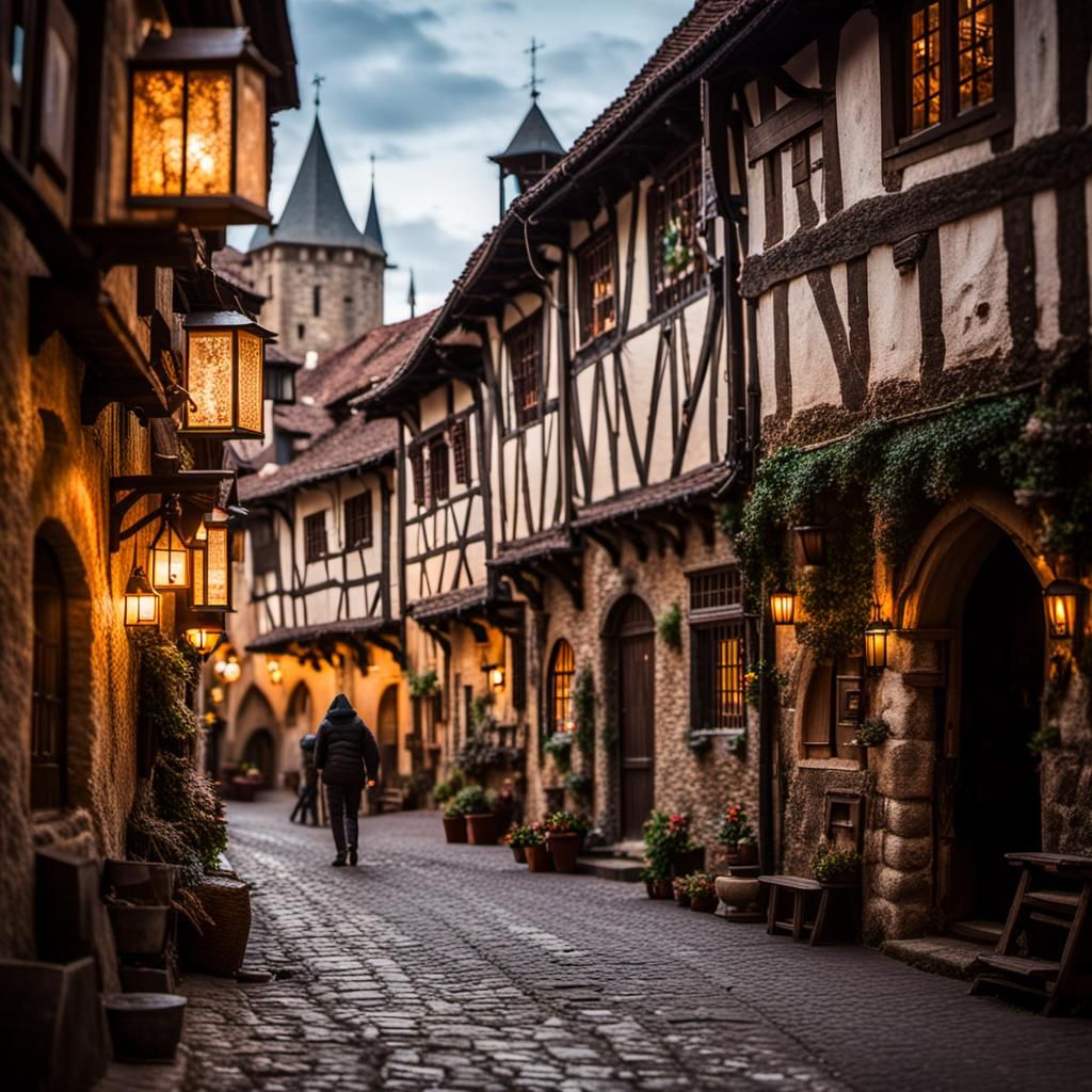 Medieval City Street with Bokeh