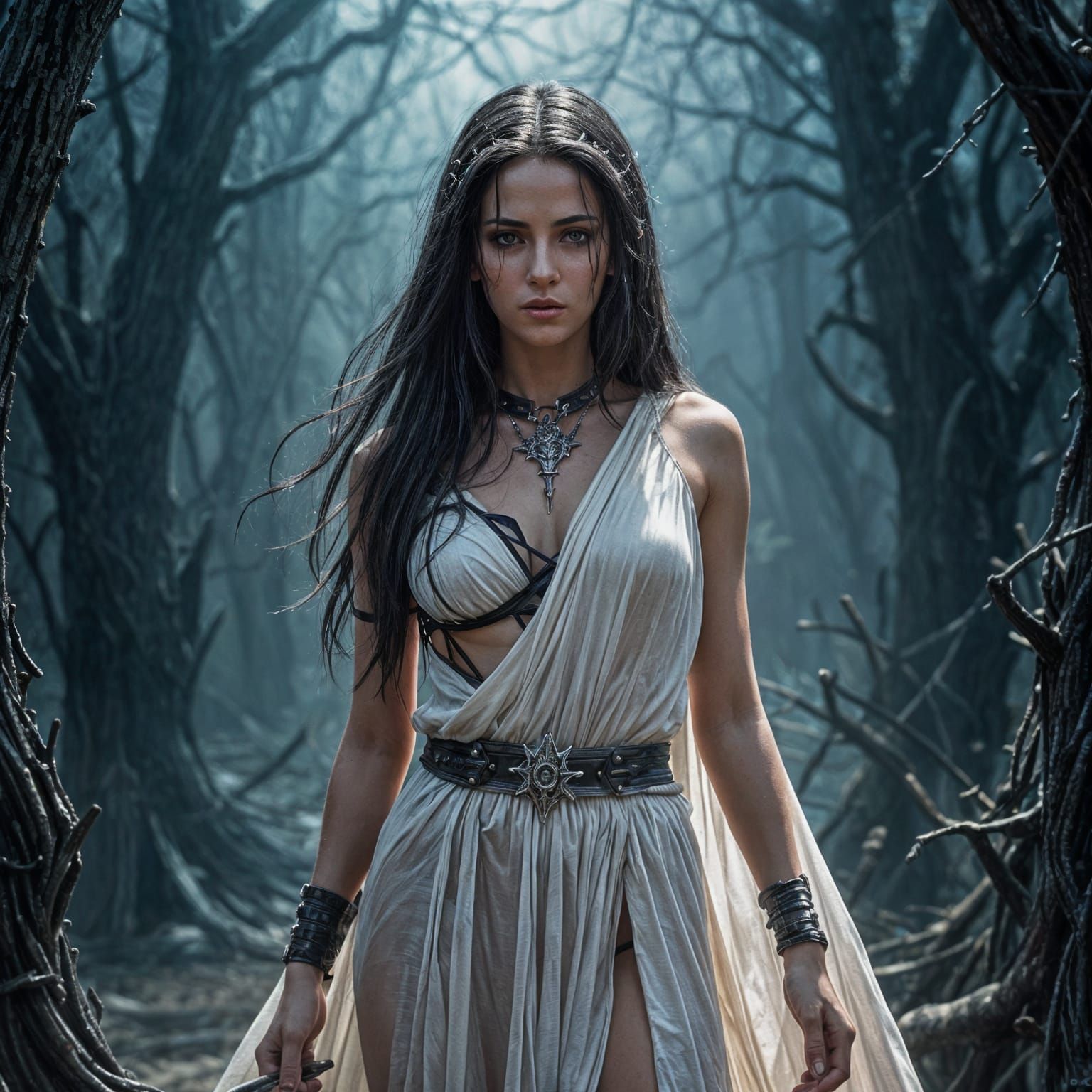 High Elf with Sword in a Dark Fantasy Landscape