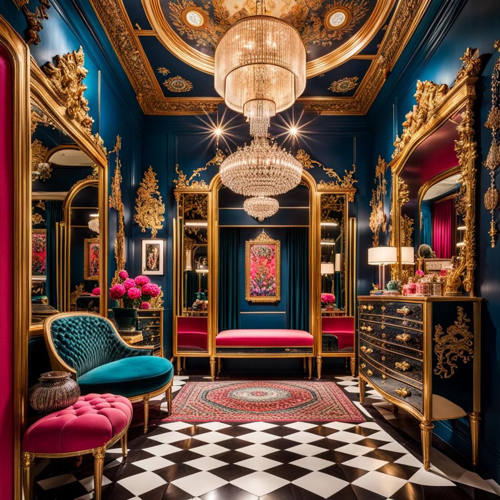 Maximalist Dressing Room with Intricate Decorative Elements