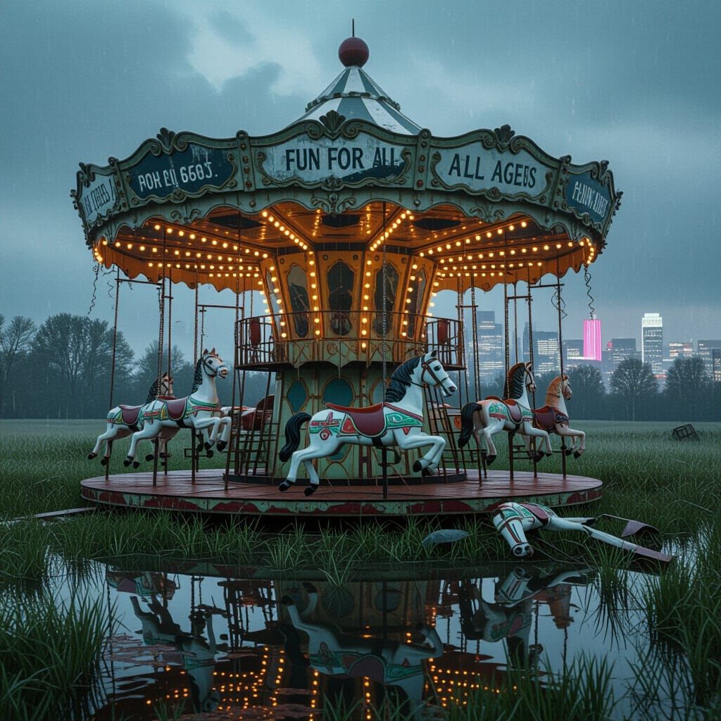 Derelict 1890s Carousel in Overgrown Field