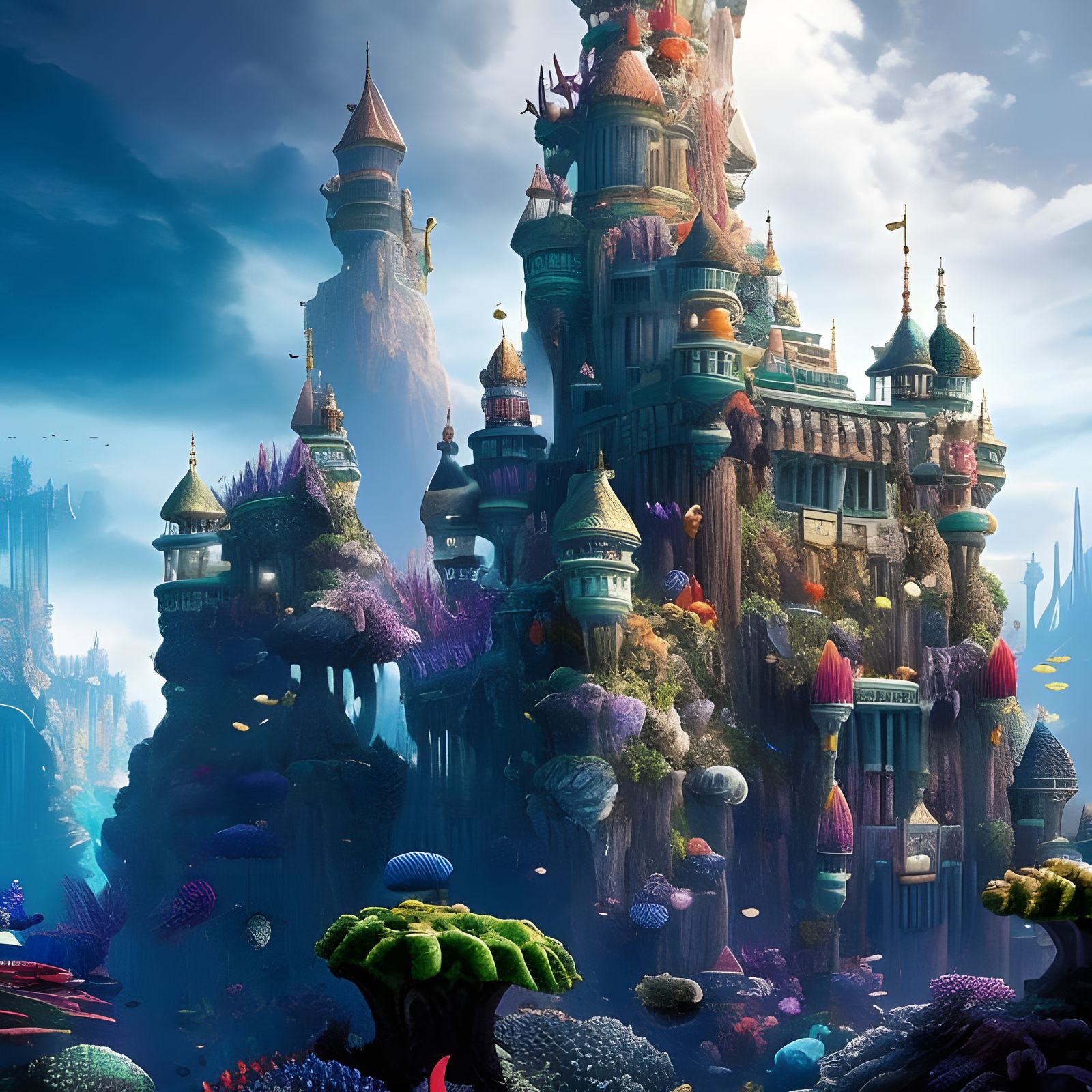 Epic Scaled Castle in Atlantis: Underwater Digital Art