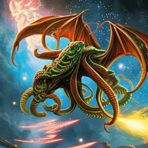 Cthulhu Attacks Spaceship: Dark Fantasy Concept Art