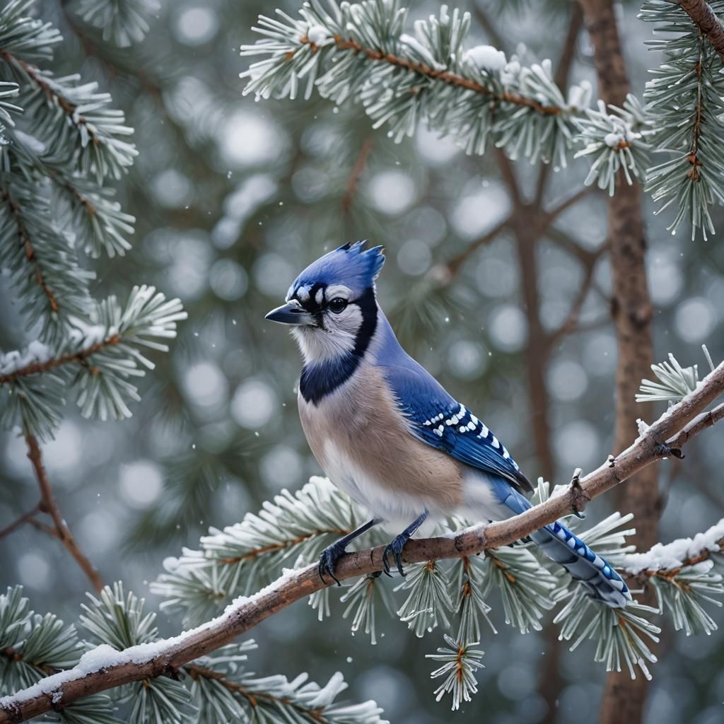 Blue Jay in Winter: Hyper-Realistic Wildlife Photography