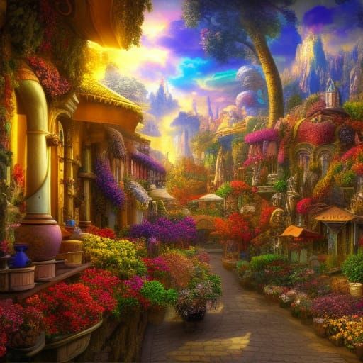 Colorful Village Marketplace Still Life in Hyperrealism