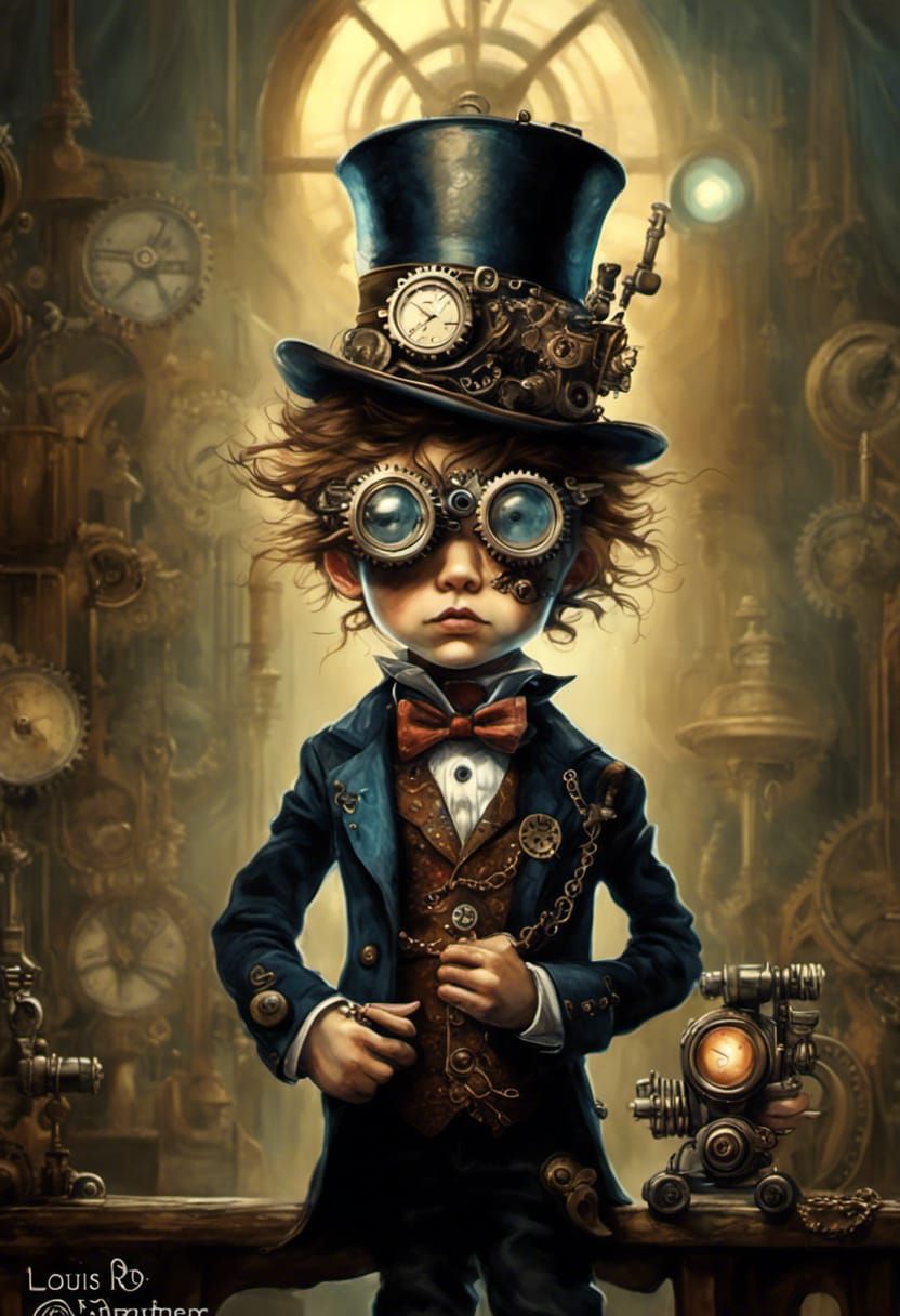 Chibi Steampunk Marionette Boy in Vintage Style