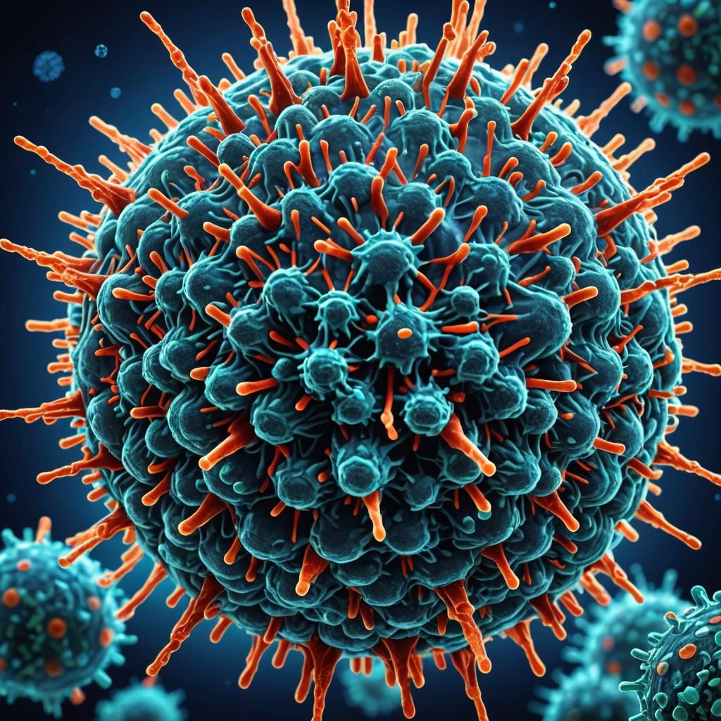 Vibrant Influenza Virus Close-up in Scientific Illustration...