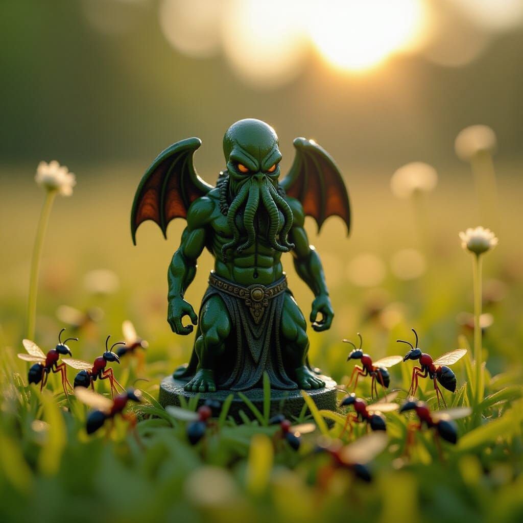 Cthulhu Idol in Meadow, Detailed Insect Worship